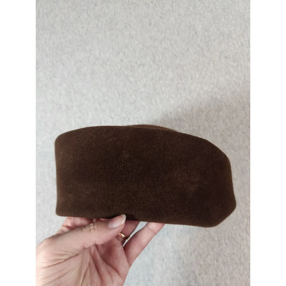 Saks Fifth Avenue Pillbox Hat Womens OS Brown Felt Folded Brim Made in Italy